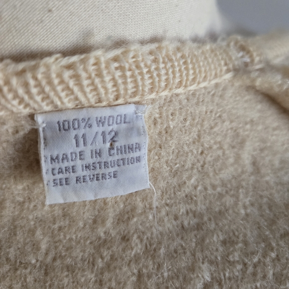 Cream Button-Up Boiled 100%Wool Cardigan Sweater Coat Jacket Size 11/12 Vintage - Picture 2 of 3